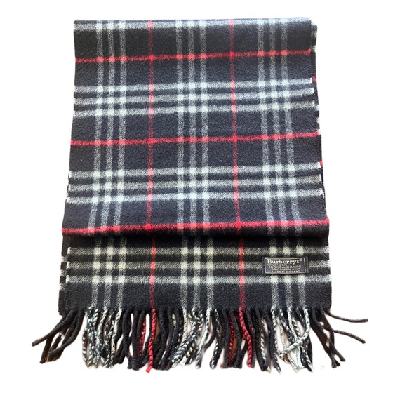 Burberrys of London Vintage Nova Check Blue 100% Cashmere Scarf Made in England - Picture 1 of 4